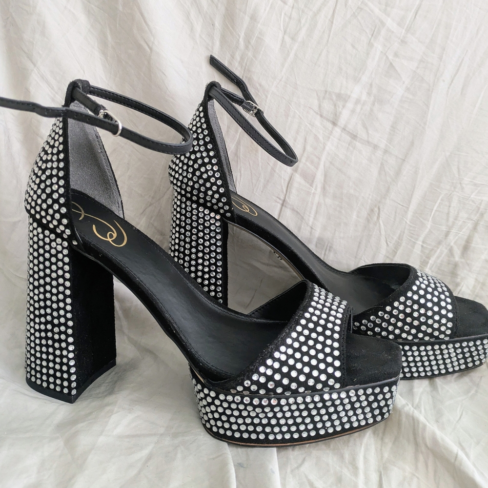 Sam Edelman Nellie Rhinestone Black Limited Edition Platform Heels Sandals 11